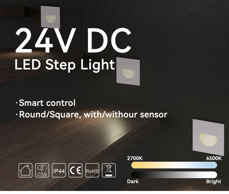 Smart Control PIR Led Stair Lights 62mm Cutout Square Stair Lights