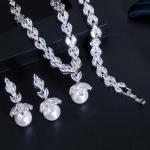 Pearl Necklace Set Earrings Rings Women CZ Wedding Jewelry Sets 2021 NewWedding