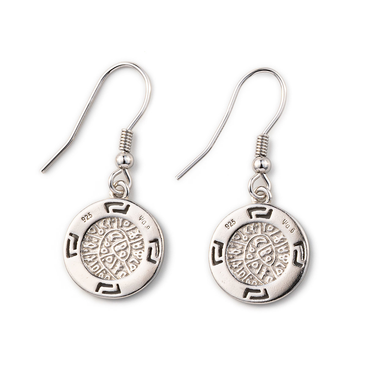 925 With Sterling Silver Greek Key Blue Meander Opal Phaistos Disc Dangle Women Earrings