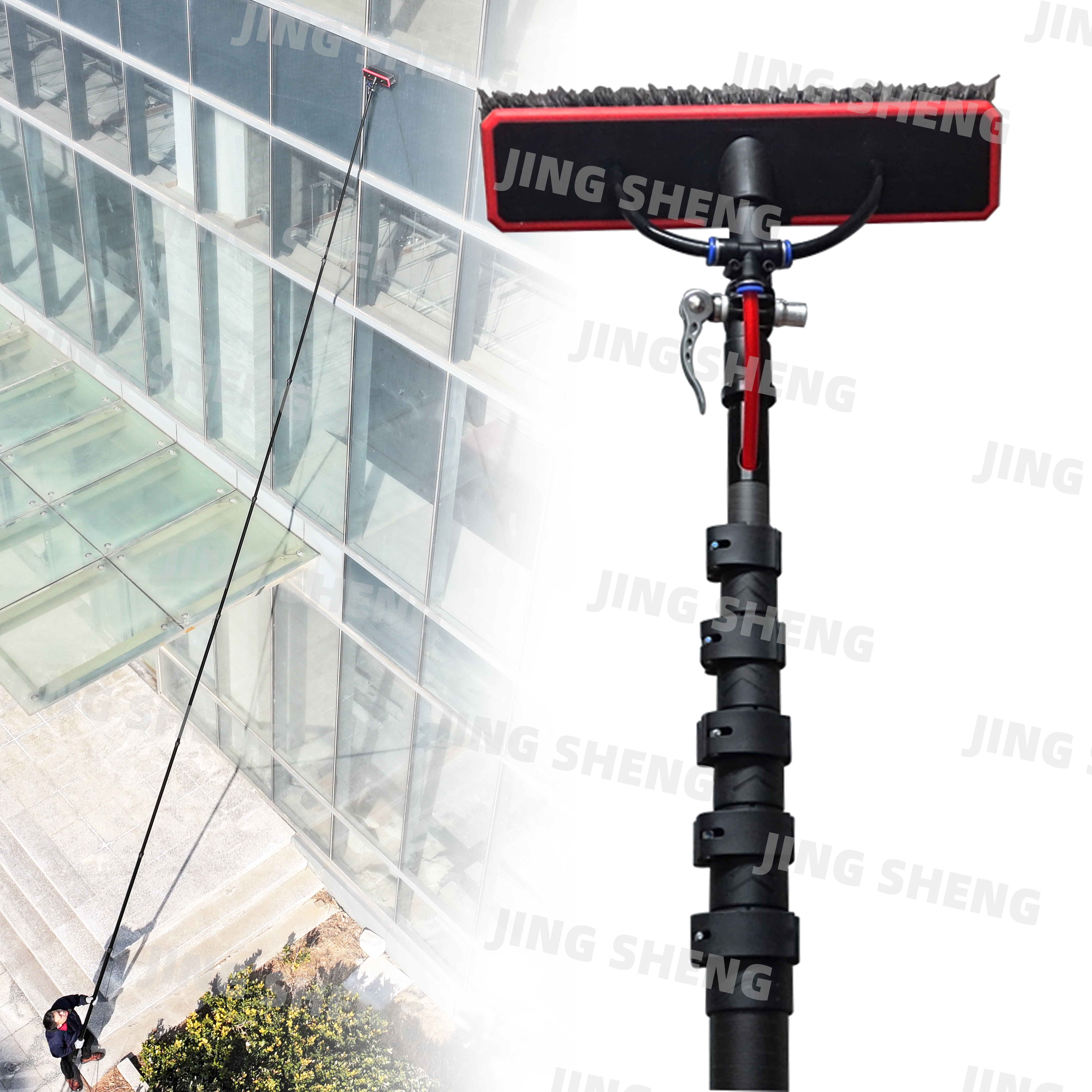 7-50ft Telescoping Carbon Fiber Pole V2 Board Clamp for Pressure Wash Pole, Industrial Cleaning, Window Cleaning OEM