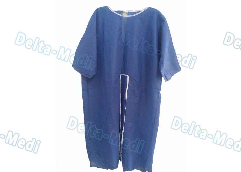 Comfortable Short Sleeve Disposable Patient Gowns , Blue Isolation Gowns CE Certification