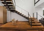 Straight U Shaped Staircase Design Carbon Steel Beam Wooden Treads Long Lifespan