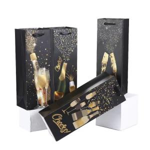 Quality Custom Print Wine Bottle Paper Bags Gold Stamping Corrugated Cardboard Boxes wholesale