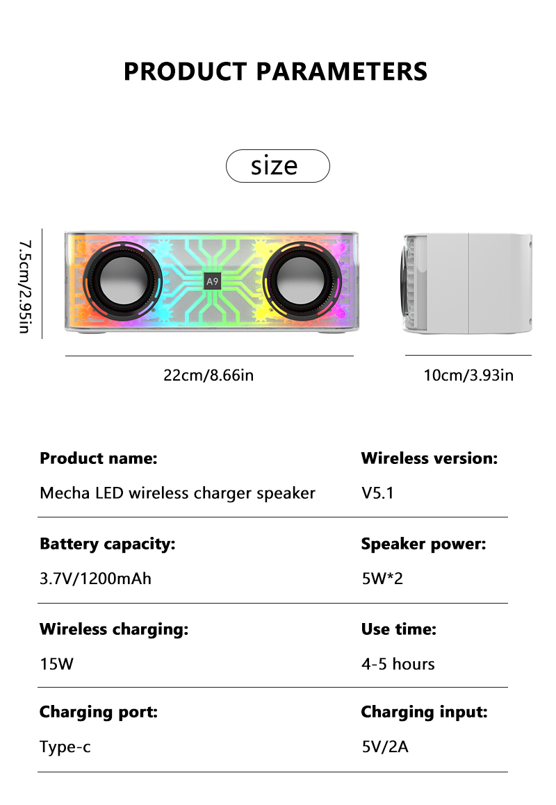 Outdoor Portable Mini Speaker Wireless LED Light BT Speaker with Speaker Set Type