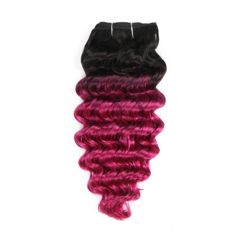 #T1B/Pink Deep Wave Remy Human Hair Bundles Sew In Weave Bundles Brazilian Bundle Deals