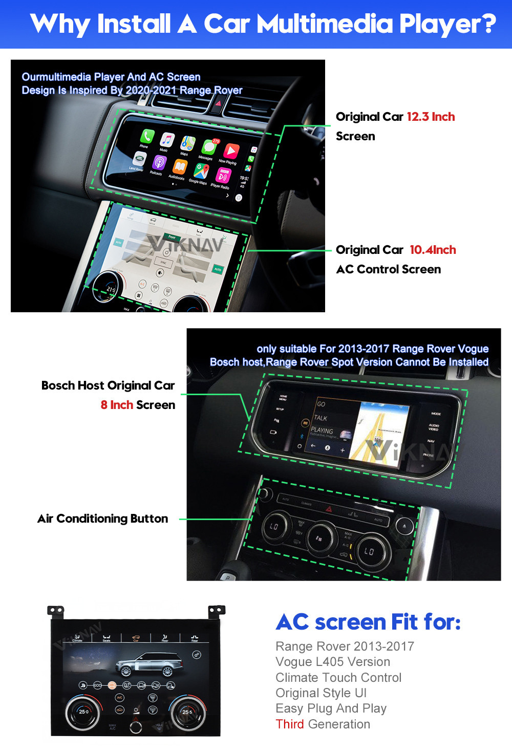 Double Din Range Rover Android Head Unit Car Radio Player AC Panel