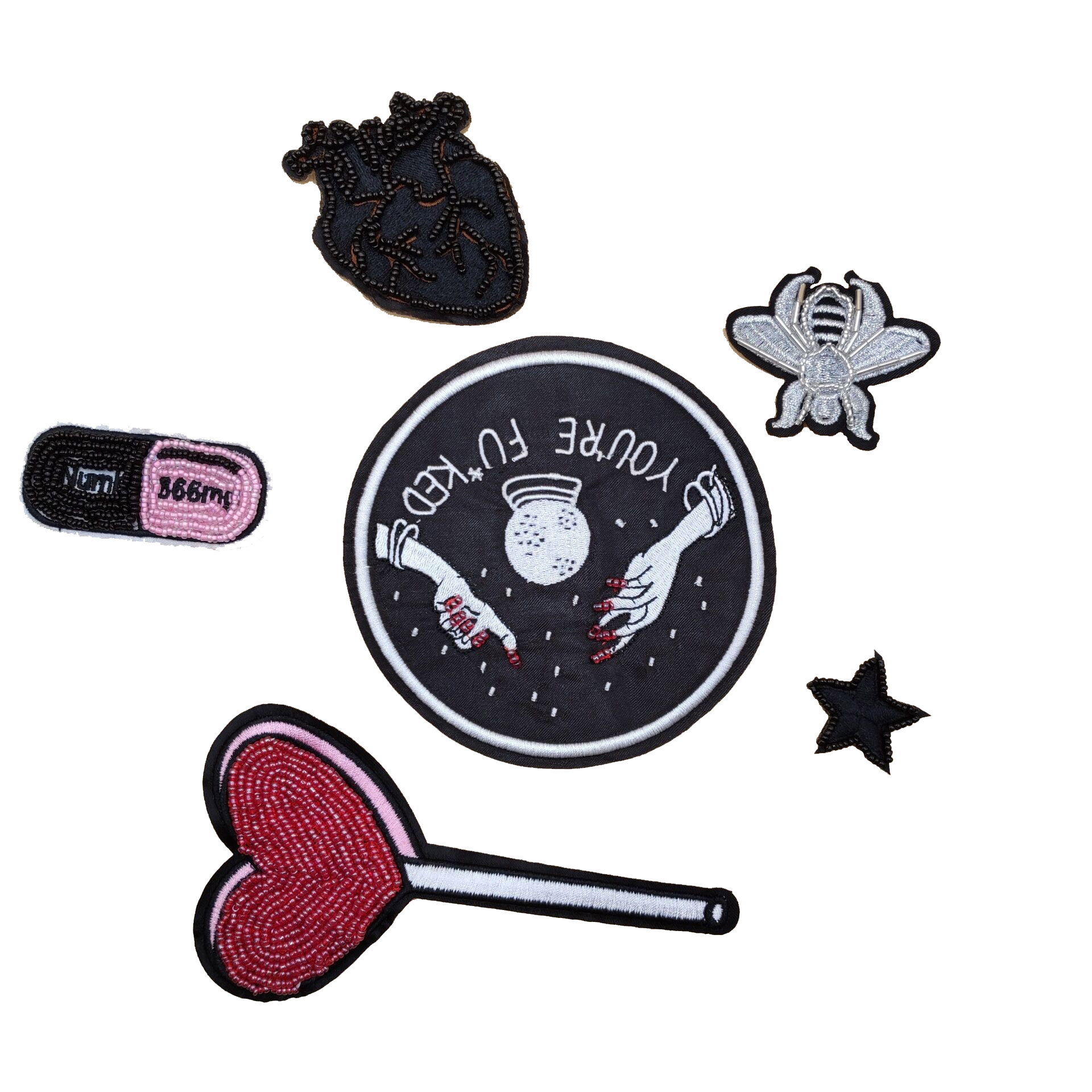 Fashion Pill Custom Logo Patches , Beads Handmade Custom Shirt Patches