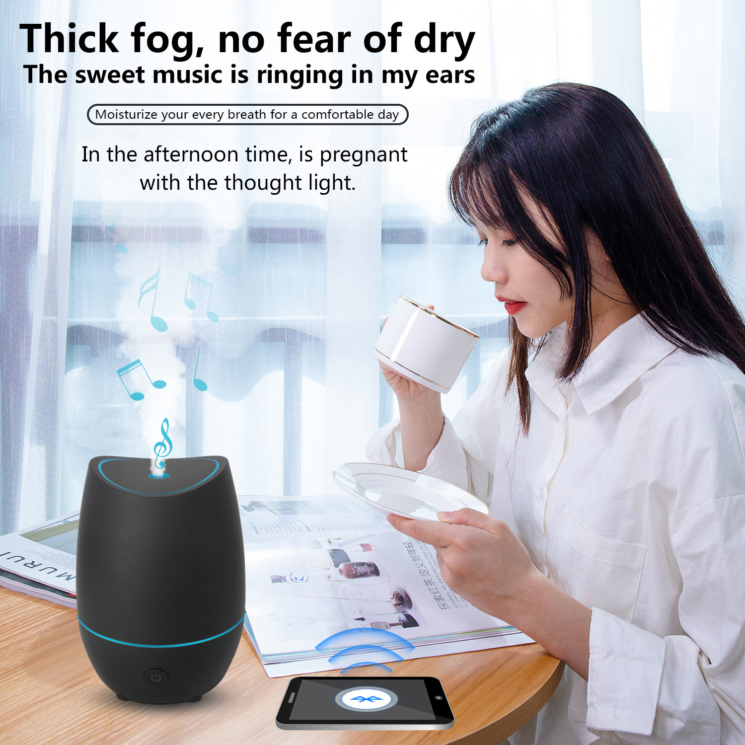 350ML Ultrasonic Aroma Diffuser Home Use Black Diffuser With 7 Color Lights