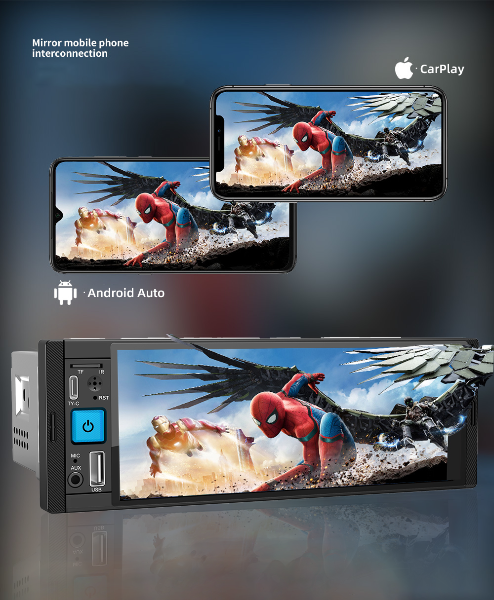 Wired CarPlay/Android Auto Wifi Bluetooth Handsfree GPS FM USB HD Touch Screen MP5 Player 1DIN 6.86 Inch Android Car Radio