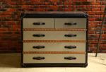 Mirror Steel Vintage Leather Steamer Trunk 5 Drawers Black Genuine Leather