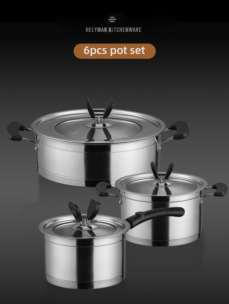 Multifunction Kitchen Cookware Silver Cooking Pot Set Stainless Steel Cookware Sets With Bakelite Handle