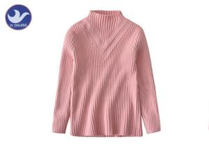 Quality High Collar Ribs Girls Light Pink Sweater , Cotton Knit Sweater For Little Girl wholesale