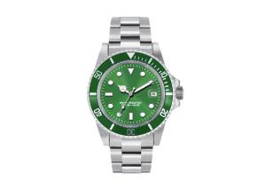 Quality Sapphire Glasses Analogue Silver Waterproof Watch , Green Quartz Watch wholesale