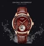 KINYUED genuine leather tourbillon mens automatic watch skeleton mechanical