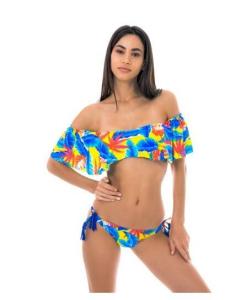 Quality Bandeau Bikini With Tropical multicoloured Ruffles - Paradise Yellow wholesale