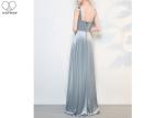Back Bandage Grey A Line Dress / V Neck Long Silver Beaded Prom Dress Sleeveless