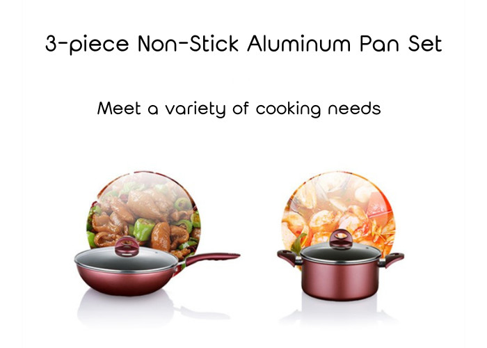 Multifunctional Burgundy Non-Stick Aluminum Cookware 3-Piece Set