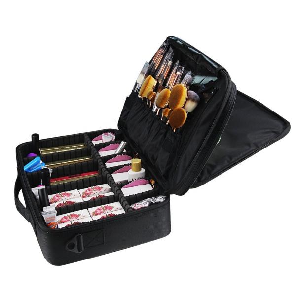 Slim Double Zip Toiletry Bag Flat Professional Multiple Layers Heavy Duty Black