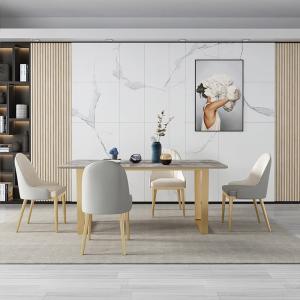 Quality Grey Formal Dining Table And Chairs , Upholstered Metal Base Dining Table wholesale