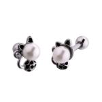 Unique cat shaped pearl stud earrings stainless steel piercing jewelry on hot