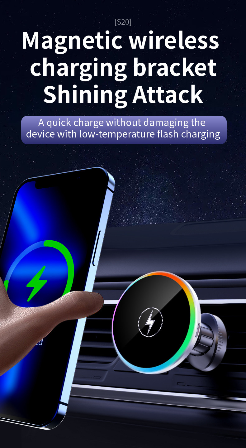Magnetic Wireless Car Charger with 15W Max Output and 110-205KHz Charging Frequency