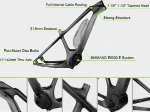 Quality 29er Mid Drive Electric Carbon Bike Frame Glossy Surface With Disc Brake wholesale
