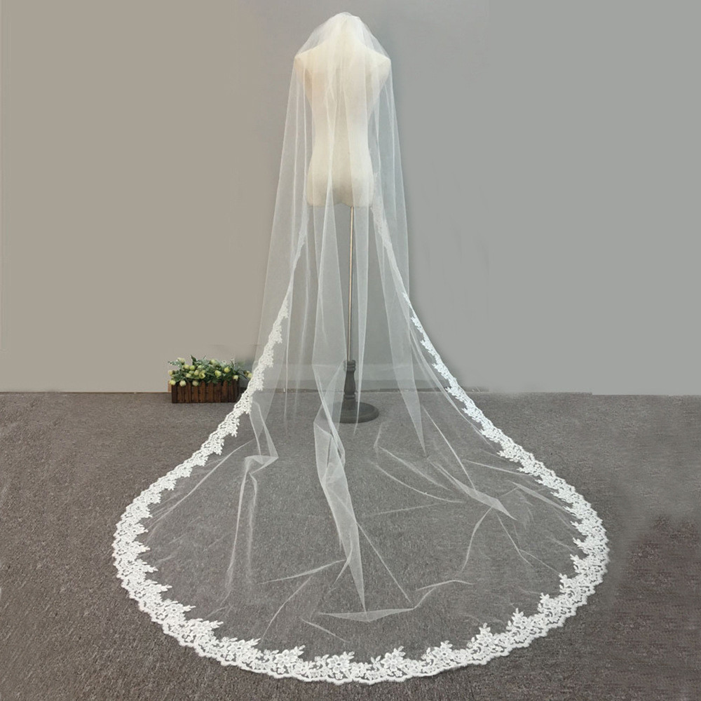108" Embroidery Cord lace with Rhinstone Ivory/White Bridal Veil Wedding Accessories