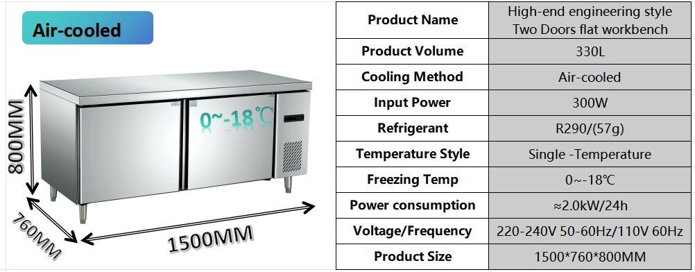 Compact 2 Door Worktop Freezer Corrosion Protection Commercial Double Fridge Freezer