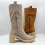 Brown soft suede leather Womens Dress Boots with 3/4 ykk metal zipper，One piece