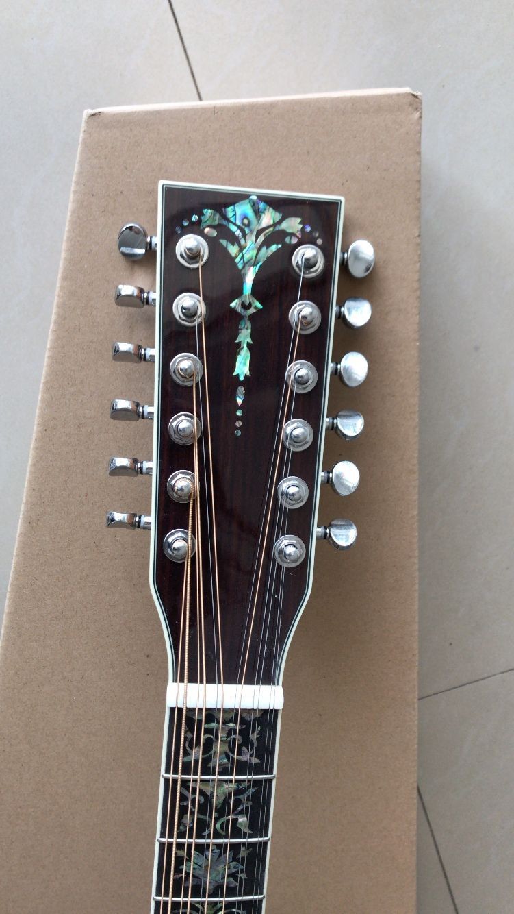 AAAAA all solid wood 12 strings dreadnought body fancy abalone handmade acoustic electric guitar