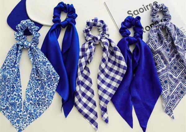 influencers pure Blue square scarf satin fabric streamer hair band cross border