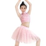 Two Piece Dance Performance Outfits Sequins High Neck Sleeveless Top and Tutu