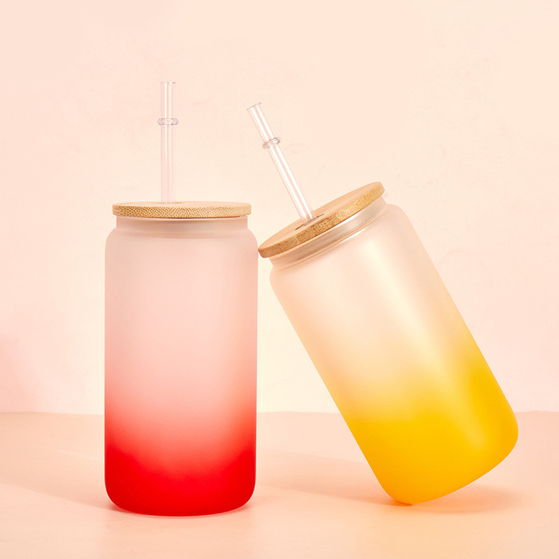 Color Glass Cups With Lids And Straws 18oz Borosilicate Glass Iced Coffee Cups Smoothie With Bamboo Lid Glass Straw Reusable Colorful Glassware Sets 4