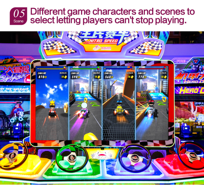 800W Electric Car Racing Arcade Game Machines With 4 Players Seater