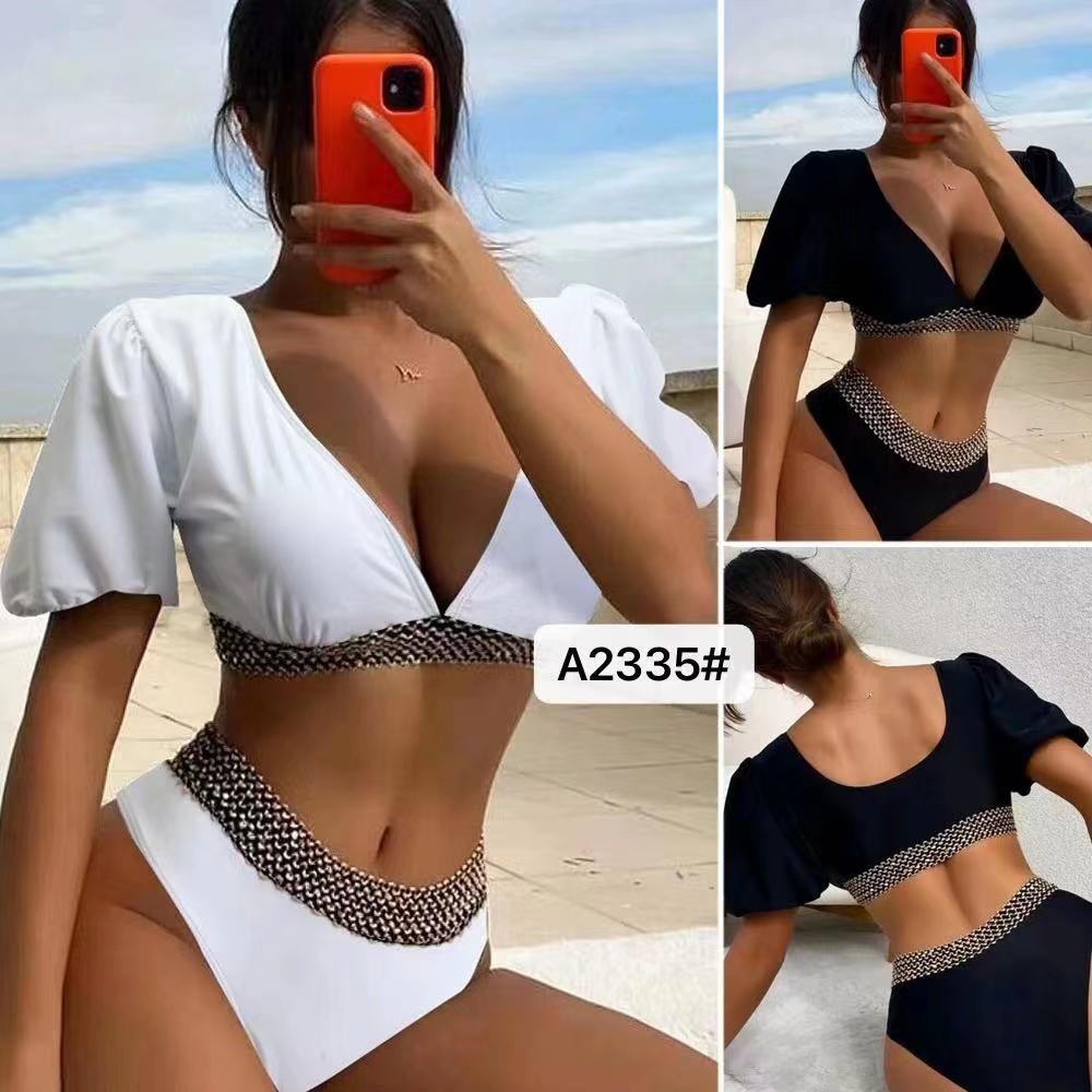 Swimming Suits Bikini Solid Color Sexy Factory Direct Supply High Waist Miss Hard Wearing The New Type