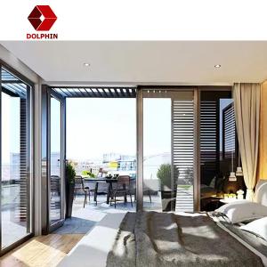 Quality European Style Black Aluminum Bi Fold Doors Glass Folding Door Customized Size wholesale
