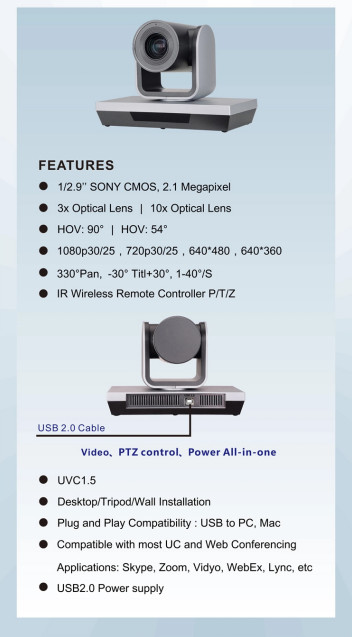 Sony Sensor PTZ HD Video Conferencing System 3x, 10x PTZ Camera Solution