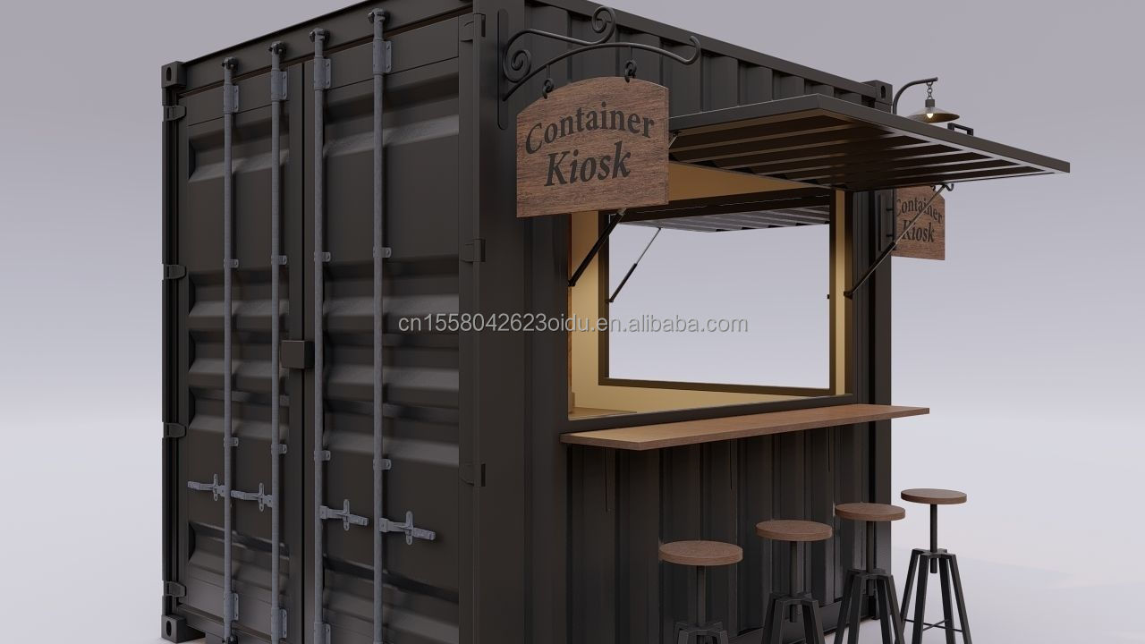 Modern 10 ft 20 ft Prefabricated Steel Shop Container Kiosk Mobile Mini Bar for Outdoor Kitchen and Restaurant Movable Design Shop