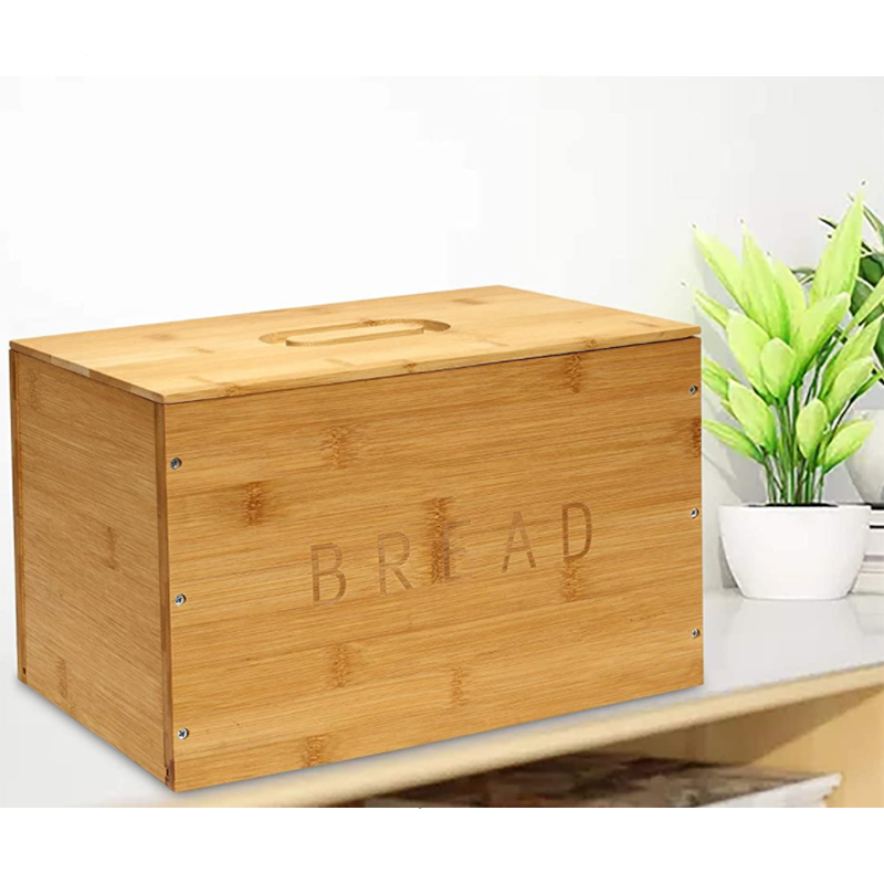 GLOSSY Finish Natural Bamboo Bread Storage Box With Bread Clips Perfect for Kitchen Us