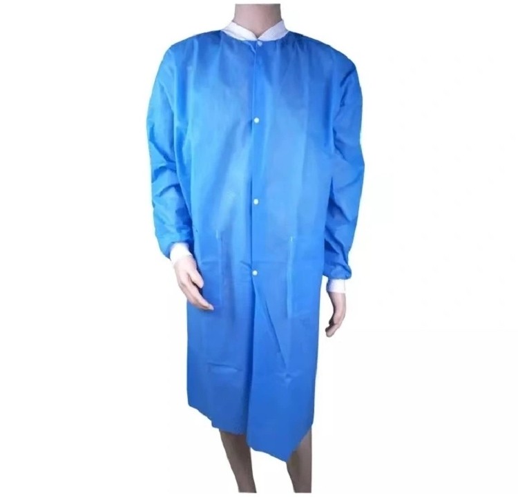 FDA Unisex 25G Disposable Blue Lab Coats With Knitted Cuff