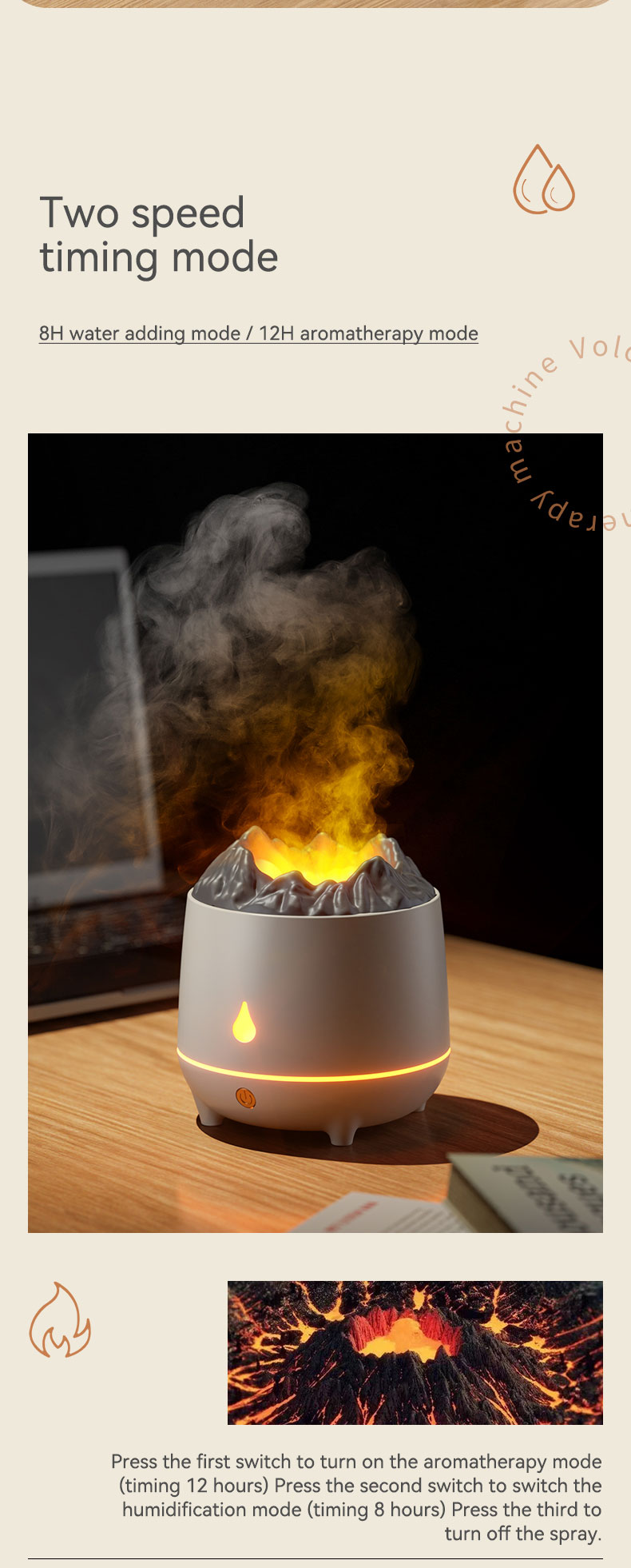 New Mini 400ml Flame Air Humidifier Ultrasonic Oil Diffuser Warm Light Simulated Volcano Flame Aroma Diffuser Humidifier