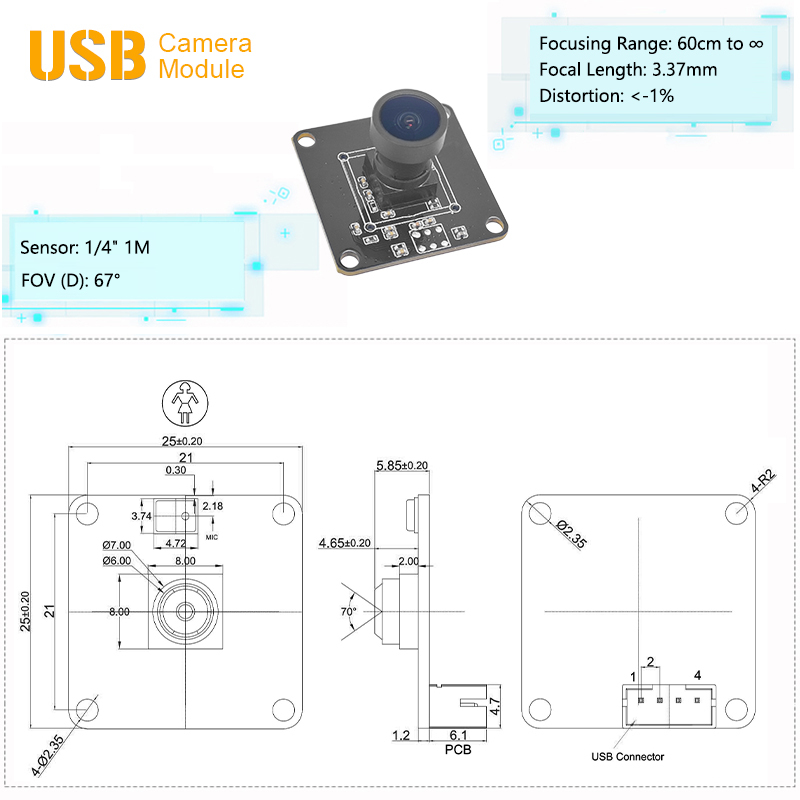 OV9732 Sensor 1MP 720P Mini USB 2.0 High-Speed Camera Module With Mic