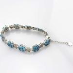 Sterling Silver Link Flower Blue Topaz Cubic Zircon Tennis Bracelet(B01BLUE)