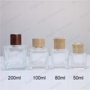 Quality Custom 50ml 100ml 150ml 200ml Square Diffuser Bottle with Wooden Lid wholesale