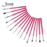 Jessup 15pcs Rose-carmin/Silver Eye Makeup Brush Set Wood Handle Cosmetic Makeup