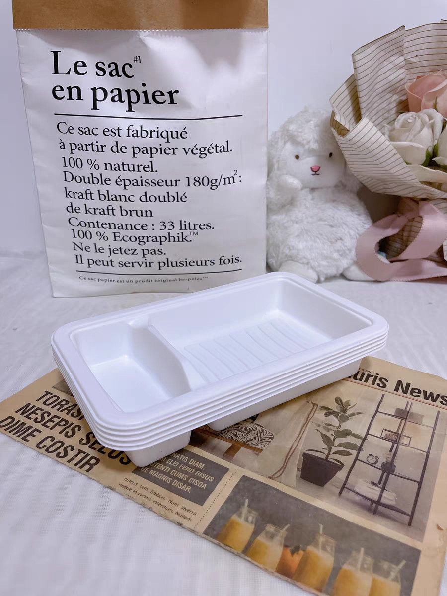 Customized disposable white PP thickened 2 cavity plastic salmon and seafood fresh meat tray