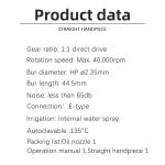 Air Turbine Dental Handpiece Straight Low Speed With Push Button Handpiece
