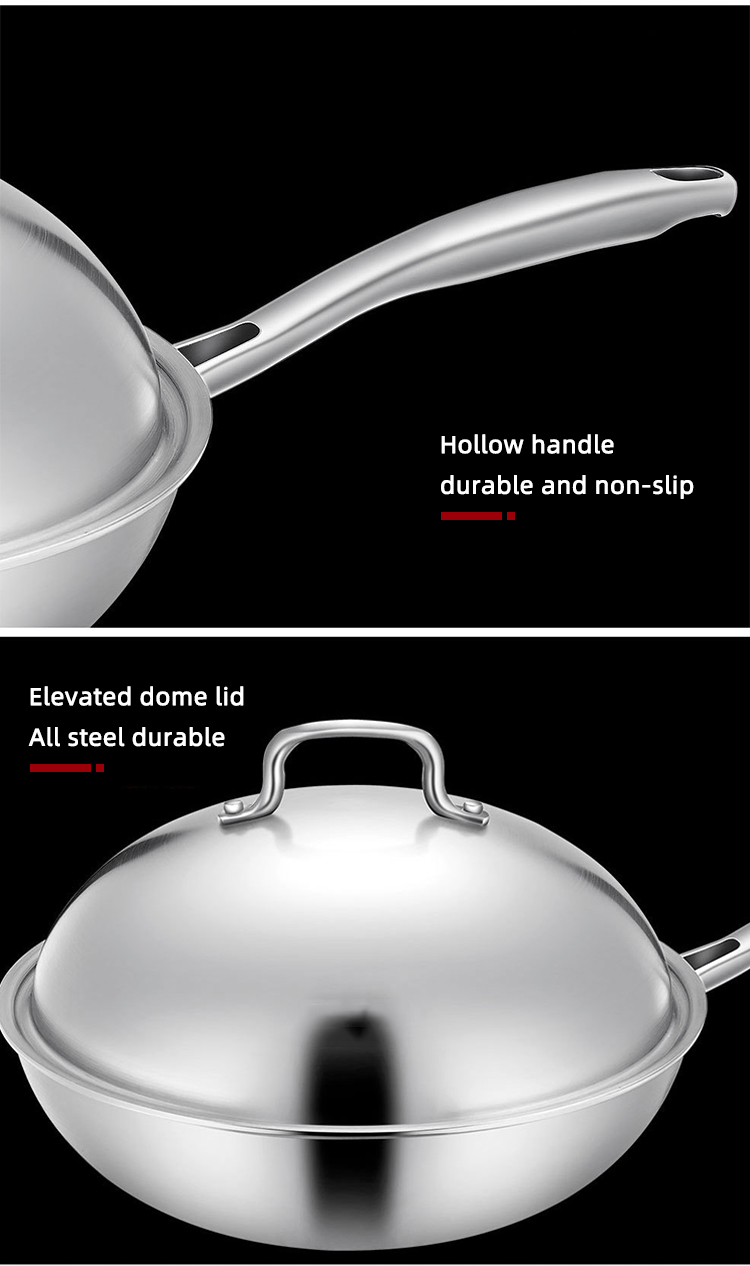 18/8 Stainless Steel Kitchen Non Stick Cooking Pot Wok With SS Lid