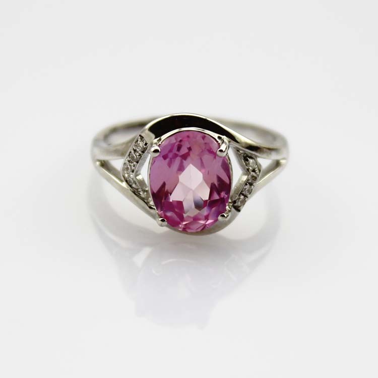 925 Silver Jewelry Oval Purple Cubic Zircon and Rhinestone Ring(R123)