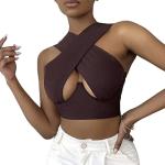 Sexy Women's Crisscross Halter Tank Tops Solid Color Sleeveless Cutout Front